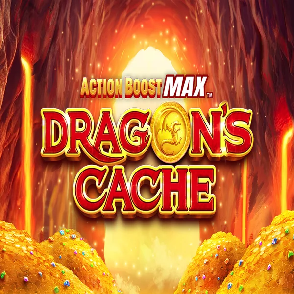 Action Boost Max Dragon's Cache slot logo by SpinPlay Games at Casino Rodos