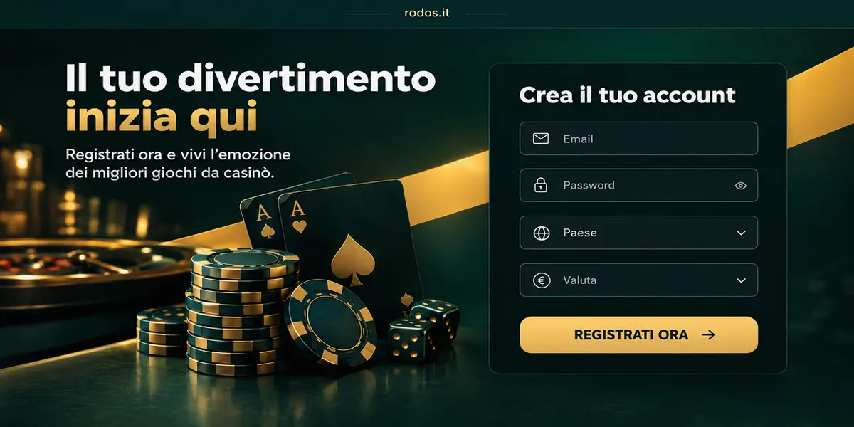 Sign-up and registration screen for Casino Rodos online casino, localized for Italy.